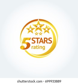 Golden Five stars round logo template. Isolated Vector illustration