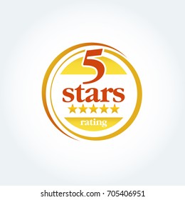 Golden Five stars round logo template. Isolated Vector illustration
