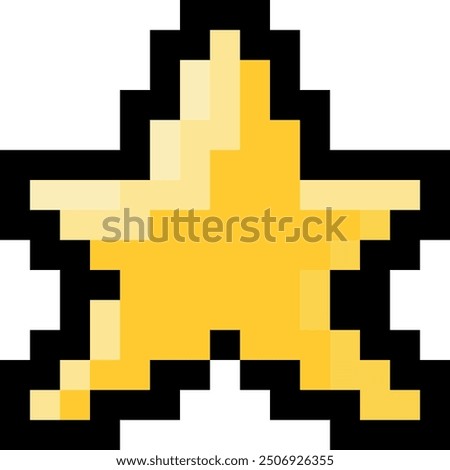 Golden five-pointed pixel art star symbolizing retro video games and winning.