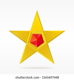Golden Five-Pointed Star with Red Gems. Icon, Sign, Logo, Design Element for Your Illustration