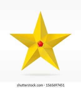 Golden Five-Pointed Star with Red Gems. Icon, Sign, Logo, Design Element for Your Illustration