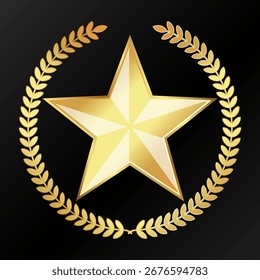 Golden five-pointed star in a round wreath of leaves