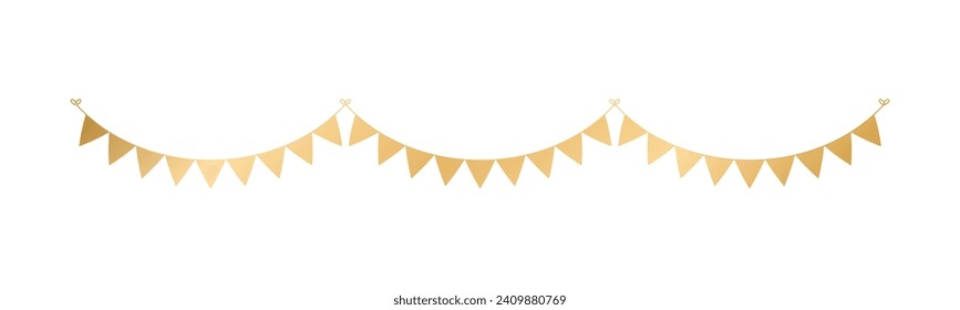 Golden Flags Garland, Festive Birthday, Christmas Party celebration, Hanging buntings garlands vector illustration