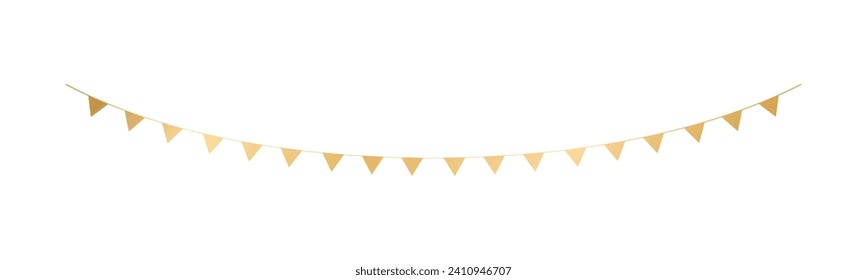 Golden Flags Garland, Festive Birthday, Christmas Party celebration, Hanging buntings garlands vector illustration