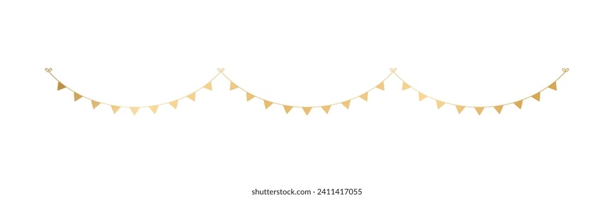 Golden Flags Garland, Festive Birthday, Christmas Party celebration, Hanging buntings garlands vector illustration