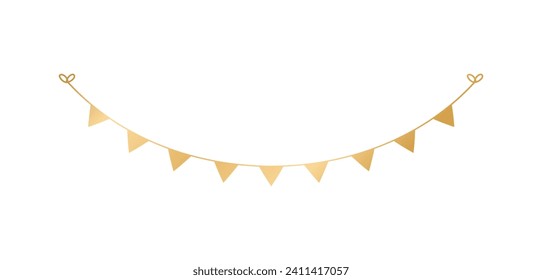 Golden Flags Garland, Festive Birthday, Christmas Party celebration, Hanging buntings garlands vector illustration