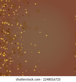 Golden Flake Vector Brown Background. Luminous Minimal Confetti Backdrop. Bokeh Snowstorm Texture. Festive Dots Illustration.