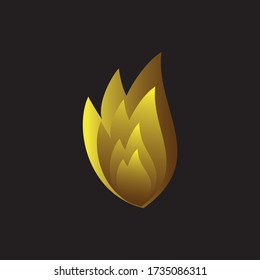 Golden flame logo vector isolated on black