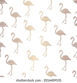 Golden Flamingo Pattern White Background