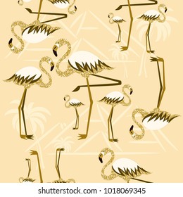 Golden flamingo seamless pattern. Vector illustration. Eps 10.