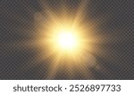 Golden flash effect on transparent background with rays and glare. Yellow blur effect. Flash of light. Vector illustration for web design. 
