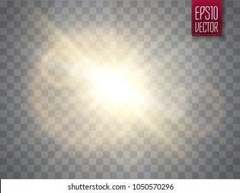 Golden flash light isolated. Spark with rays on transparent background. Vector illustration