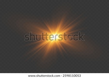 Golden flash of light, lens flare. On a transparent background.