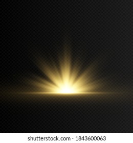 A golden flash of light. Sunshine, dawn, sun. Light beams. Golden light. Light png. Christmas.