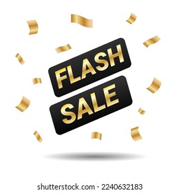 vector de texto de venta en flash dorado con plantilla de banner confetti