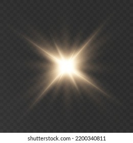 Golden flashes of light and glare. Laser beams of light. Beautiful light flashes. Glowing stripes on a transparent background.