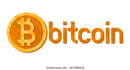 Golden Flat Bitcoin Payment Lettering Symbol Concept. Cryptocurrency Logo. Vector Illustration Isolated 