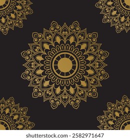 Golden Flat Mandala Vector black background