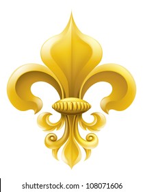 Golden fleur-de-lis decorative design or heraldic symbol.