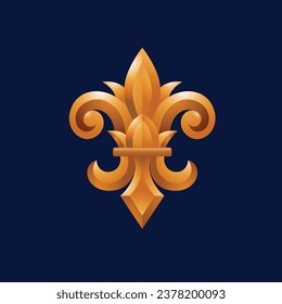 Golden Fleur-de-lis symbols as vector, Lily symbols in exact shape design useable for all Heraldic requirements.