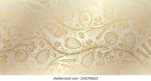 Golden floral abstract pattern. Luxurious golden linear ornament. Premium design for wallpapers, silk textiles and jewelry. Vector illustration.