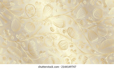 Golden floral abstract pattern. Luxurious golden linear ornament. Premium design for wallpapers, silk textiles and jewelry. Vector illustration.