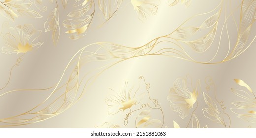 Golden floral abstract pattern. Luxurious golden linear ornament. Premium design for wallpapers, silk textiles and jewelry. Vector illustration.