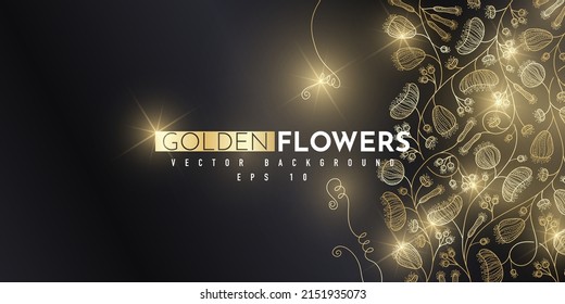 Golden floral abstract pattern. Luxurious golden linear ornament. Premium design for wallpapers, silk textiles and jewelry. Vector illustration.