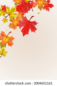 Golden Floral Background Beige Vector. Leaves Forest Illustration. Brown Collection Plant. September Foliage Design.