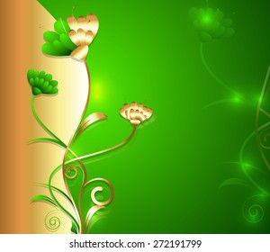 Golden Floral Background - Greenish Style