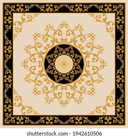 Golden floral baroque element with chain on beige background. EPS10 Illustration.