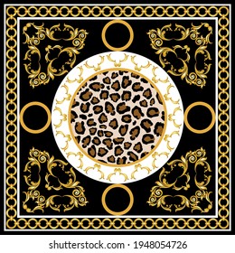 Golden floral baroque element with chain on a black background. EPS10 Illustration.
