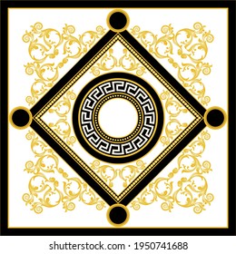 Golden floral baroque element with chain on a white background. EPS10 Illustration.