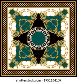 Golden floral baroque element with chain on a black background. EPS10 Illustration.