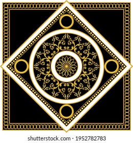 Golden floral baroque element with chain on a black background. EPS10 Illustration.