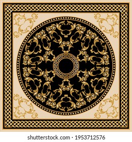 Golden floral baroque element with chain on a black background. EPS10 Illustration.