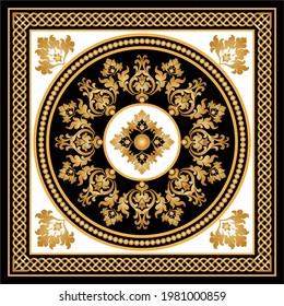 Golden floral baroque element with chain on a black background. EPS10 Illustration.