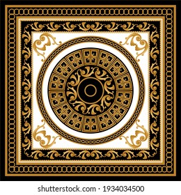 Golden floral baroque element with chains on a black background. EPS10 Illustration.