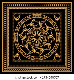 Golden floral baroque element with chains on a black background. EPS10 Illustration.