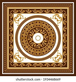 Golden floral baroque element with chains on a  brown background. EPS10 Illustration.