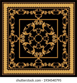 Golden floral baroque element with chains on a black background. EPS10 Illustration.