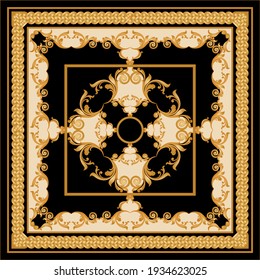 Golden floral baroque element with chains on a black background. EPS10 Illustration.