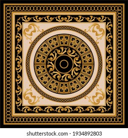 Golden floral baroque element with chains on a black background. EPS10 Illustration.