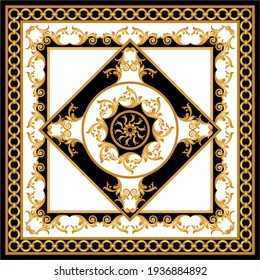 Golden floral baroque element with chains on a black background. EPS10 Illustration.