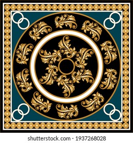 Golden floral baroque element with chains on a black background. EPS10 Illustration.