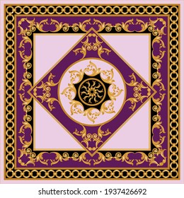 Golden floral baroque element with chains on a purple background. EPS10 Illustration.