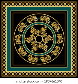 Golden floral baroque element with chains on a black background. EPS10 Illustration.