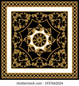 Golden floral baroque element with chains on a black background. EPS10 Illustration.