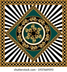 Golden floral baroque element with chains on a black background. EPS10 Illustration.