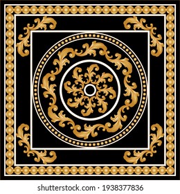 Golden floral baroque element with chains on a black background. EPS10 Illustration.